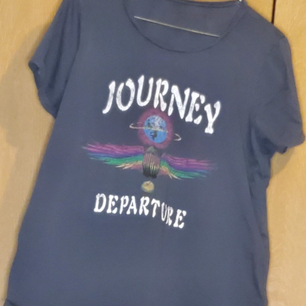 Journey TShirt Women's L Gray Departure Rock Band Short Sleeve - Preowned